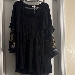 Umgee Black Dress with Floral Embroidery